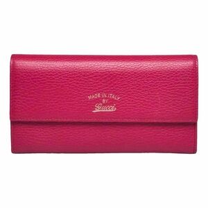 Gucci Fuchsia Pebbled Leather Clutch Wallet with Gold Stamp